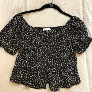 Floral Navy Blue Blouse with buttons